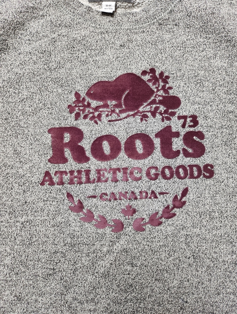Roots Gray Crewneck Sweatshirt with Purple Velvet Logo Sz Med - Picture 3 of 9